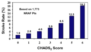 Риск инсульта, % в год. Stroke Rate By Chads2 Score Gage Et Al Jama 2001 Grepmed