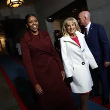 For joe biden and kamala harris's inauguration, first lady jill biden chose a blue alexandra o'neill outfit with an important meaning. Michelle Obama And Jill Biden Had The Best Bff Moment At The Presidential Inauguration 2017 Allure