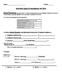 Worksheets are given each formula below solve each equation for the, literal equations and formulas, work 2 2 solving equations in one variable, practice solving literal equations, solving multi step equations, unit 2. Solving Variables Worksheets Teachers Pay Teachers
