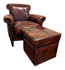 In soft leather with a barrel back design, this combo affords ultimate comfort and durability. 1990s Vintage Distressed Brown Leather Chair Ottoman Chairish