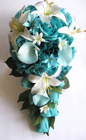 Maybe you would like to learn more about one of these? 17 Piece Package Wedding Bouquet Bridal Silk Flower Cascade Turquoise Aqua Teal Ebay