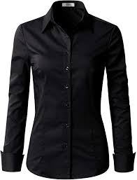 Ezen Womens Simple Solid Long Sleeve Button Down Dress Shirt Black Large Basic Long Sleeve Womens Basic Fitted Blouses