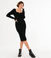 Free shipping for many items! Black Sweetheart Neck Knit Midi Dress New Look