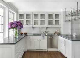 zinc counters on light gray cabinets