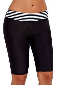 Women S Black Slim Fit Stripe Print Waistband Swim Shorts Crop Pants Leggings Swimwear Bottoms Swim Bottoms Swim Shorts Women Tankini Bottoms