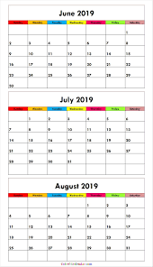 3 Month June July August 2019 Calendar Green June Calendar Printable June 2019 Calendar August Calendar