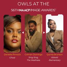 Congratulations to the Owls nominated in the 56th NAACP Image Awards!  🏆🌟🎬 We have Danielle Pinnock nominated for Outstanding Supporting  Actress in a Comedy Series in GHOST, Quinta Brunson nominated for  Outstanding