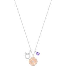 Finechain necklace featuring an engraved star sign pendant. Swarovski Zodiac Pendant Taurus Violet Rhodium Plating 5349223