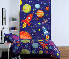 22 Space Themed Room Design Ideas For A New Atmosphere In Your Home Space Themed Room Outer Space Wallpaper Kids Bedroom Themes