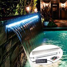 Find the best bubblers and inground pool fountains and waterfalls to transform your backyard into the ultimate outdoor sanctuary. Amazon Com Yuda 35 5 Lighted Waterfall Pool Fountain With Led 7 Color Changing And Remote Stainless Steel Spillway For Sheer Descent Garden Outdoor Garden Outdoor