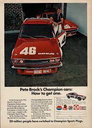 1972 champion spark plugs pete brock datsun 510 240z nissan usa original magazine advertisement datsun datsun 510 nissan