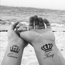 The king and queen crown tattoos can be done on the couple's hands, with only the crowns highlighted anywhere on the hand of both the couples. Amazon Com Sanerlian Waterproof Temporary Fake Tattoo Stickers Classic King Queen Crown Design Set Of 2 Beauty Personal Care