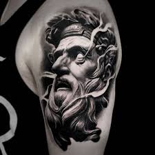 Black And White Realism Koi Tattoo Dark Zeus Greek Mythology Sleeve Tattoo Arm Statue Black White Grey Realism Inspiration Ink Art Men Germany Black And Grey Tattoos Black Tattoos Sleeve Tattoos