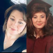 Late 80s fashion with big hair and shoulder pads