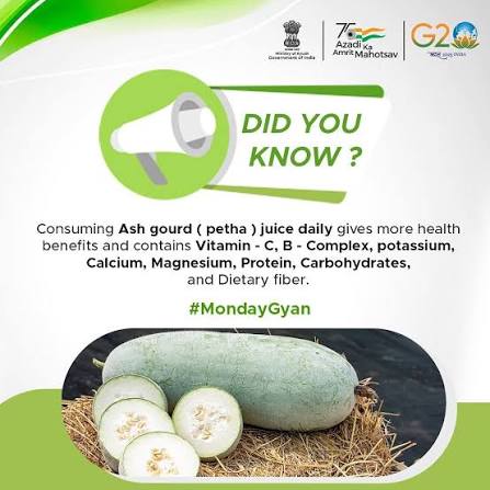 We are back with this week's #MondayGyan Did you know that according to  Ayurveda, Ash Gourd (petha) can be used both as food and medicine based on  its nutritional and medicinal values ?