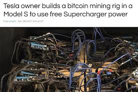 Just when bitcoin miners thought mining on the phone and hydro mining were revolutionary, an owner of a tesla s electric car model is using the free power from the supercharger of his vehicle to mine the leading cryptocurrency bitcoin. Drewtoothpaste On Twitter Tesla Owner Installs Bitcoin Mining Rig Claiming That His Car Generates Free Power Which Is In Fact The Opposite Of What A Tesla Does Which Is To Consume Power