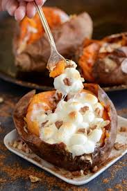 Try to find sweet potatoes that are uniform in size so they will bake evenly. Marshmallow Stuffed Sweet Potatoes The Novice Chef