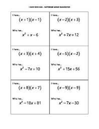 I Have Who Has Activity Cards Factoring Quadratic Expressions Quadratics Activity Cards Expressions