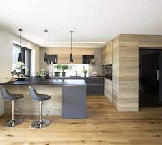 kuche in anthrazit kombiniert mit eiche anthrazit eiche keukenontwerp in 2020 moderne kuche haus kuchen wohnung kuche