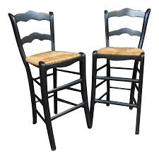 Ladder back design with rush seat. Country French Style Black Rush Seat Barstools A Pair Chairish
