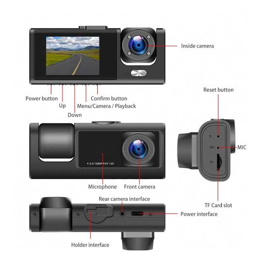 Cámara Para Automóvil Wifi 3 En 1 HD 1080P Con Cámara Trasera