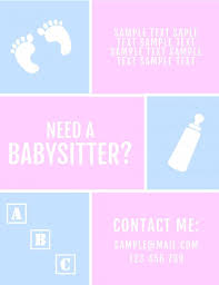 Babysitter Baby Pink Blue Flyer Babysitting Flyers Babysitting Babysitter