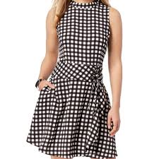Bar Iii Womens Plaid Lace Up Fit Flare Dress M Boutique