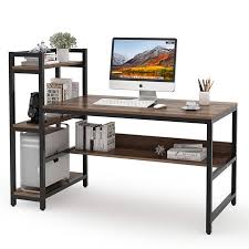 Tribesigns Computer Desk With 4 Tier Storage Shelves 59 Modern Office Desk Computer Table Studying Writing Desk Workstation With Bookshelf And Tower Shelf For Computer Desks For Home Computer Table Large Office