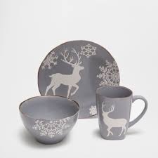 Geyik Desenli Gri Yemek Takimi Yemek Takimi Zara Home Geyik