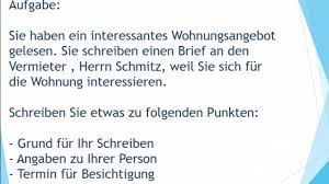 Doch wo soll man mit der suche nach einer passenden wohnung beginnen? Neue Wohnung Mieten Brief Schreiben Zur Prufung B1 Youtube