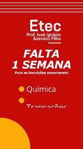 ⏳Contagem regressiva!, Falta oficialmente 1 semana para o dia 9/5. , Já fez  sua inscrição?, Se não, acesse no nosso site e não fique de fora. Estamos  na torcida por você! 😍, #etecprofjoseignacio ...