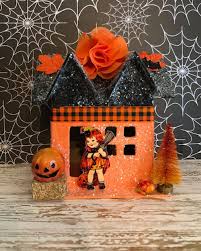 Halloween House Halloween Decor Glitter House Putz House Halloween Decorations Haunted House Vintage Style Halloween House Halloween Halloween House Fall Halloween Crafts Halloween Decorations