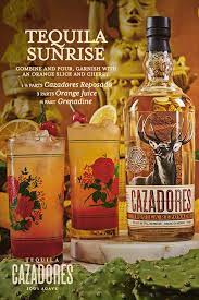 Tequila Sunrise Pour Ingredients Over Ice In A Tall Salt Rimmed Collins Glass Reposado Reposado Tequila Tequila