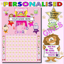 Details About Girls Personalised Pink Reward Chart Plus 75 Free Gold Star Stickers