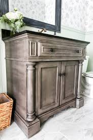 Bathroom vanities typically feature a sink as well as a cabinet for storing toiletries, cleaning products, towels and other items. Weathered Gray Wood Look Vanity Makeover Bless Er House