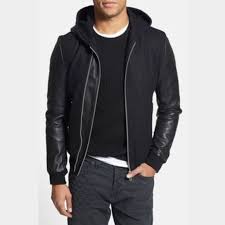 Calvin Klein Men Wool Faux Leather Moto Jacket Wool Bomber Jacket Mens Jackets Mens Outdoor Jackets