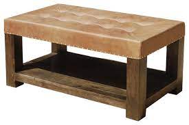 This leather top coffee table was created using repurposed vintage leather and a reclaimed pine base, making it a unique and quirky item. Solid Mango Wood Leather Top Traditional Pot Board Coffee Table Transitional Coffee Tables By Sierra Living Concepts Houzz