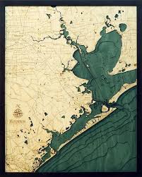 Houston And Galveston 3 D Nautical Wood Chart 24 5 X 31 In