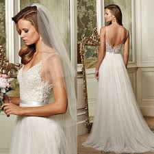 2015 Fashion Beach Wedding Dresses Sheer Straps V Neck Lace Appliques Bodice Low Back Tulle Skirt Summer Wedding Gowns Sheer Wedding Dress Wedding Gown A Line