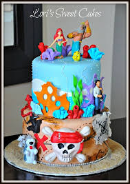 Combined Joint Birthday Cake For Brother And Sister Little Mermaid And Pirate S Caribbean A Combined Children S Birthday Cake Joint Birthday Parties Combined Birthday Parties Little Mermaid Cakes