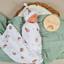 Newborn Baby Boy Swaddle Blanket Set With Hat - Bear Receiving Blanket –  www.minkymyles.com