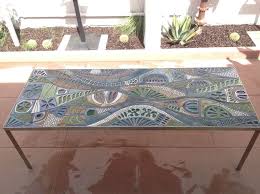 62.5 wide x 36 deep x 28.5 inches high; One Of A Kind Studio Ceramic Tile Dining Table Designed By Brent Bennett At 1stdibs