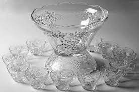 All items have the underlined, n. Punch Bowl Set With Grape And Leaf Design In The Vintage Clear Pattern By Anchor Hocking 1960 S Punch Bowl Punch Bowl Set Vintage Glassware