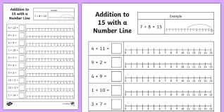 addition to 15 number line worksheet year 2 teacher made
