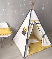 Kids Teepee Gray And Yellow Indoor Playhouse Yellow Wigwam Etsy Teepee Kids Indoor Playhouse Play Houses