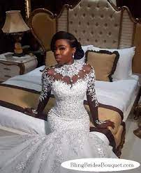 Bling Bling Satin Mermaid Wedding Dress With Crystals Beaded Sheer Long Sleeves Satin Mermaid Wedding Dress Long Sleeve Bridal Gown Bling Wedding Dress