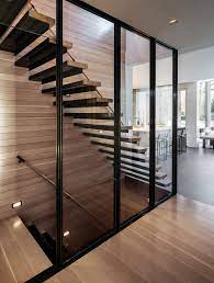 38pr Floating Stair With Glass Wall Hallway Kitchen Architectural Detail Design Detail Cont Floating Stairs Glass Stairs Staircase Design