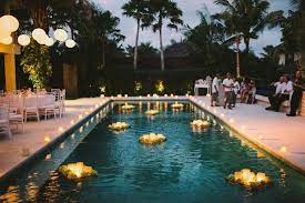 Waterside Destination Wedding In Bali Ruffled Backyard Wedding Pool Pool Wedding Pool Wedding Decorations