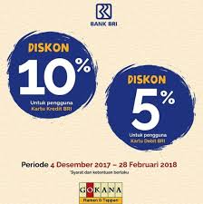 Kabar gembira bagi anda yang ingin belanja online tapi tidak punya kartu kredit maupun paypal. Diskon Spesial Kartu Kredit Bri Di Gokana Resto Januari 2018 Blok M Square