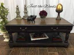 Put on your protective gear and spray the table base with paint that is especially formulated to be used on metal. Distressed Coffee Table In Black And Tan By Just The Woods